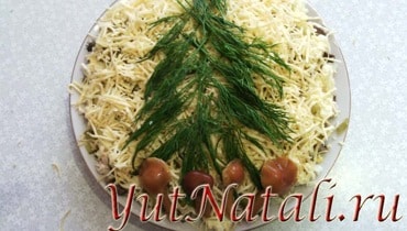 Салат с курицей, жареными грибами и сыром.